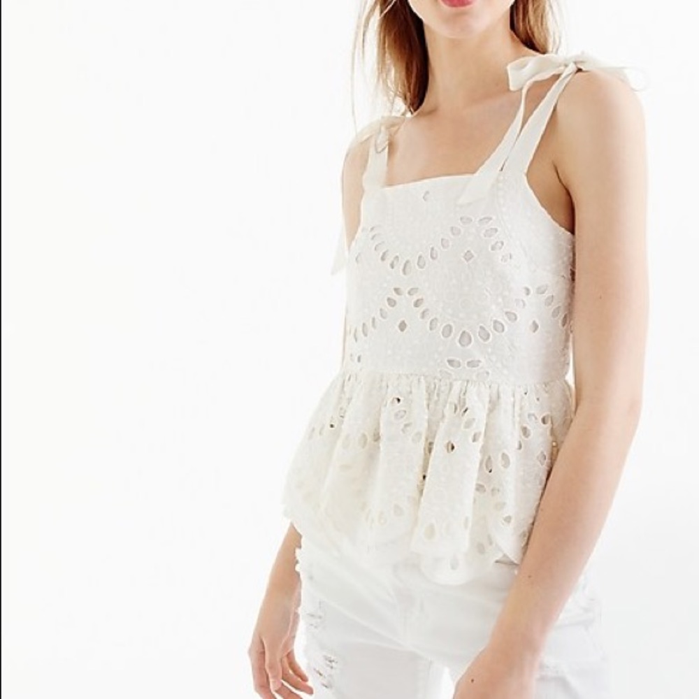 J. Crew Eyelet Tie-shoulder Peplum top